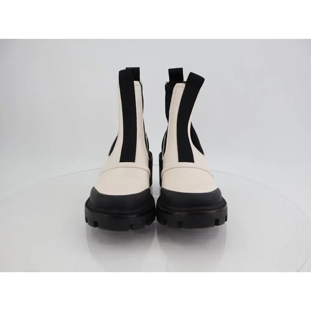 Tory Burch Women's Chelsea Lug Sole Ankle Boots Size 7.5 Black White Slip On